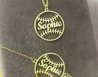 Sterling Silver Softball Necklace & Bracelet Set: Personalized Name Jewelry