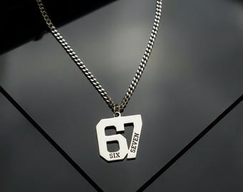 Custom Number Necklace 67, Personalized Number Necklace Gold, Lucky 67 Pendant Jewelry, Meaningful Gift for Athletes or Loved Ones, 6 7