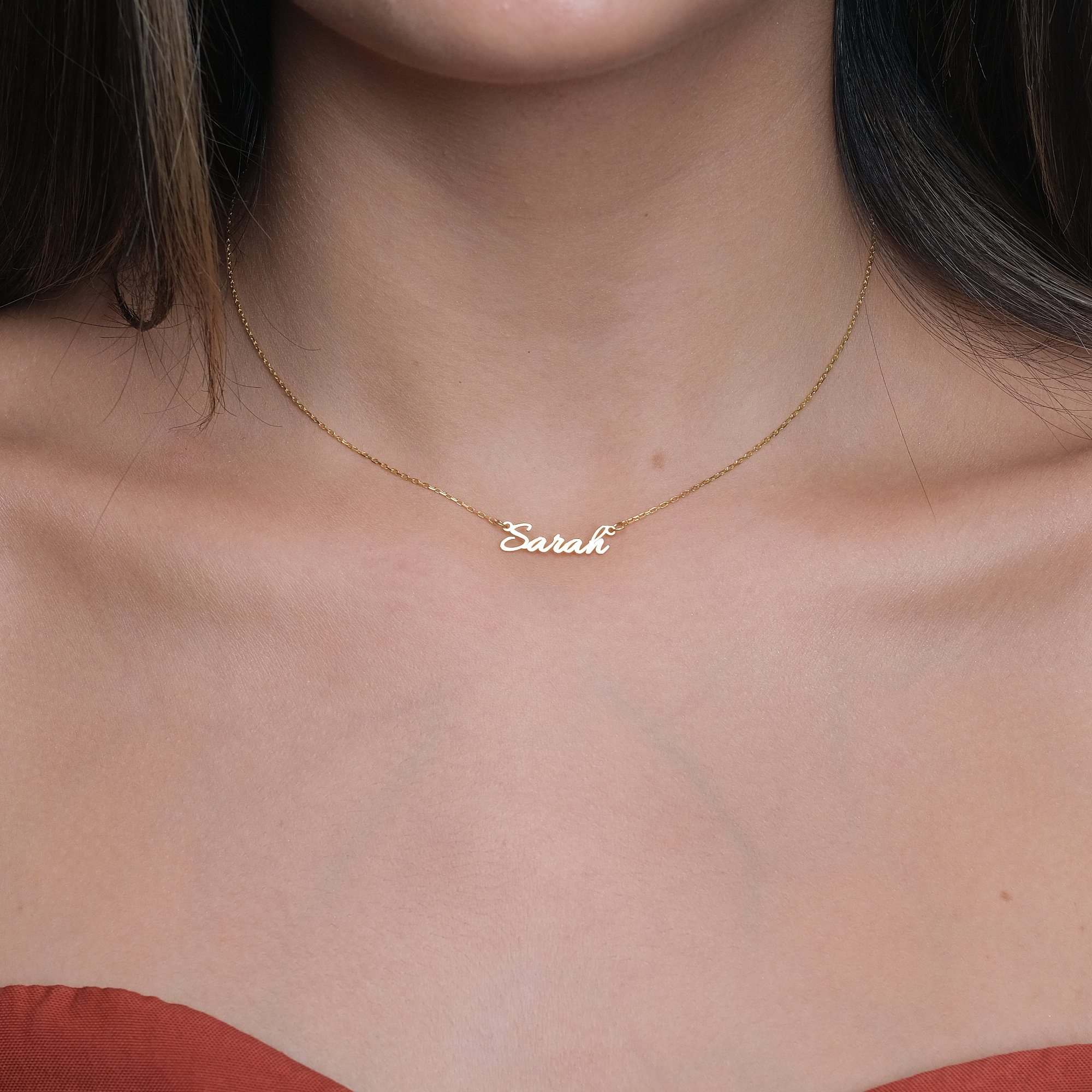 Small gold name on sale necklace