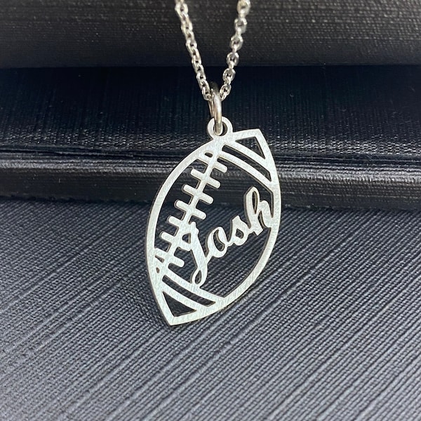 American Football name necklace, Football number necklace, silver sports number, Sports Gift, Personalized Soccer Number Child Gift