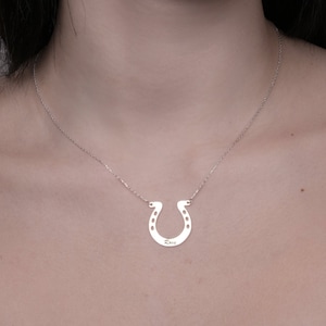 Tiny Lucky Horseshoe Pendant Necklace, Sterling Silver Horseshoe Necklace, Personalized Horseshoe Necklace, Horse Lover Jewelry, 0.6inchwide