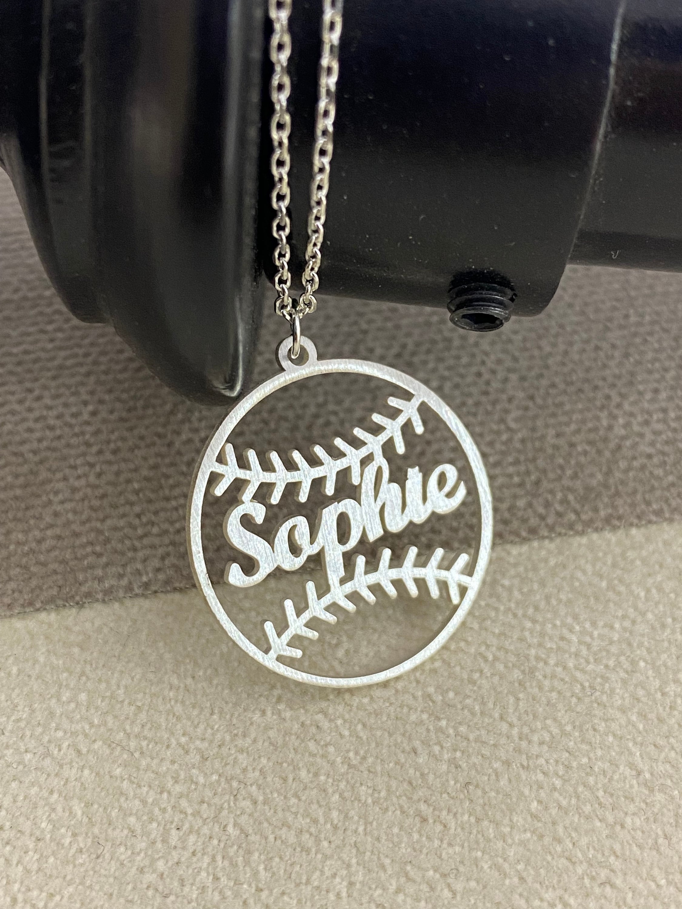 Sterling Silver Softball Jewelry, Personalized Name Pendant, Team