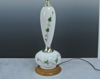 Vintage Milk Glass Lamp Green Ivy Hand Painted ~Wood Base~ Large | Home Decor | Bright Clear Green Lamp | Living Room | Colored