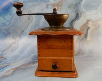 Vintage Hand Crank Coffee Grinder Original Wood Box Mill