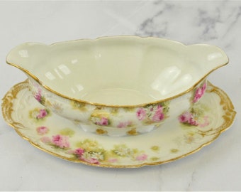 GDA-France Haviland Limoges Toronto Winnipeg Pattern Gravy Boat | Floral Pattern |  Sauce Boat Bowl | Vintage Thanksgiving, Christmas Decor