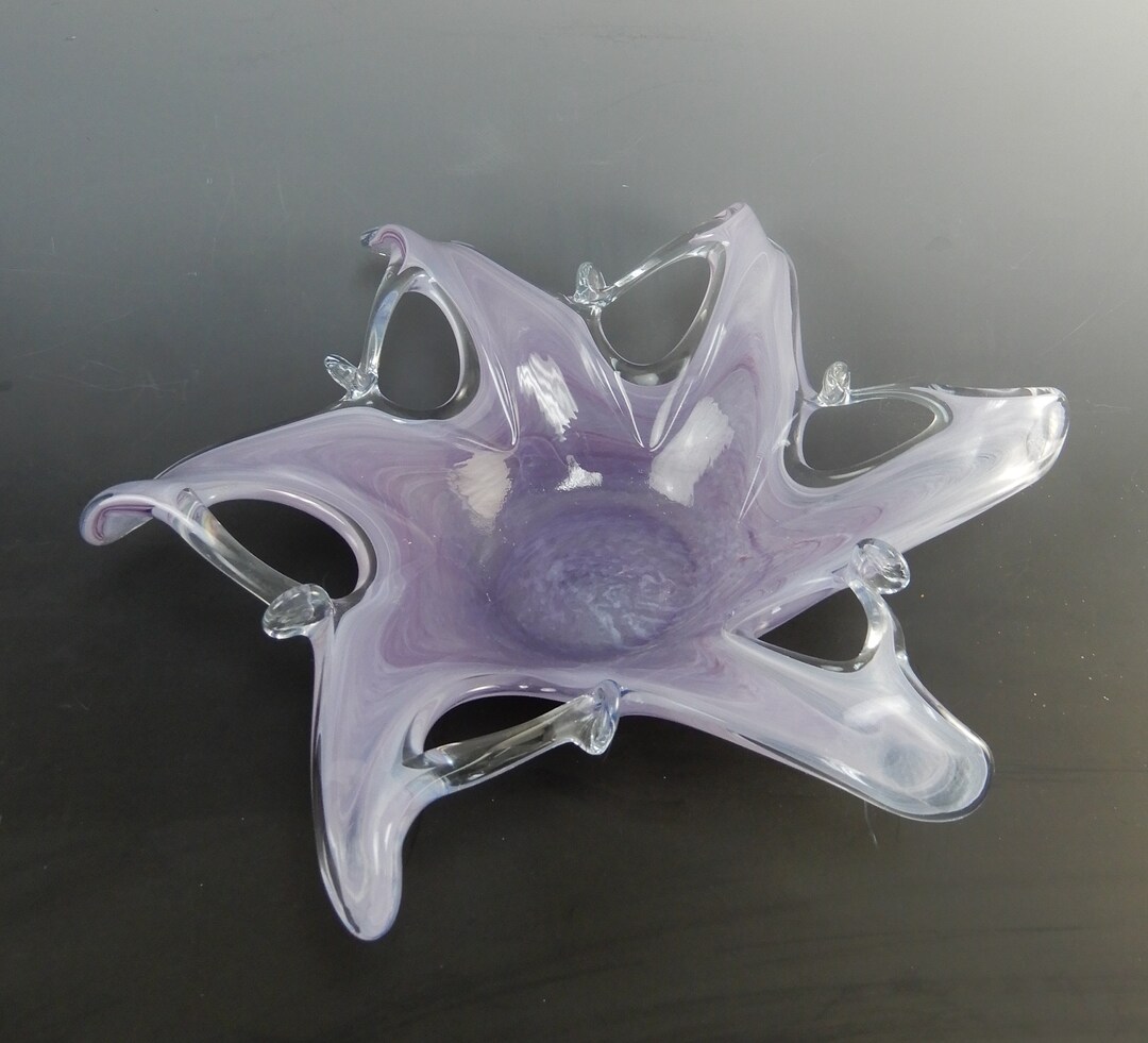 Vintage Murano Style Purple Art Glass Starfish Bowl Hand Blown Pulled