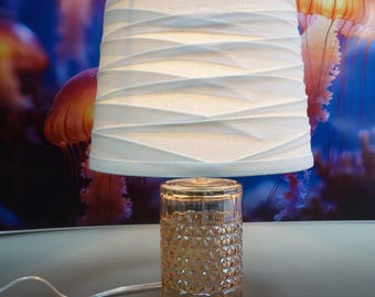 Diamond Point Glass Cylindrical Amber Color Accent Table Lamp with Fabric Shade