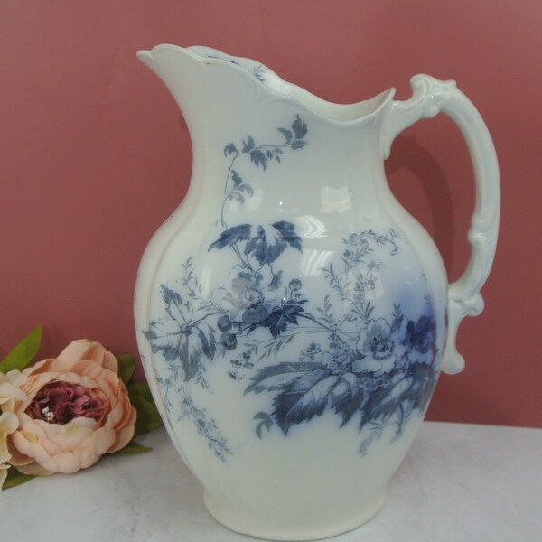 Antique  Alfred Meakin "Jersey"Royal Semi-Porcelain Large Wash Pitcher Cottage Chic, Farmhouse Decor, Pink Flower Pitcher Vase, Porcelain