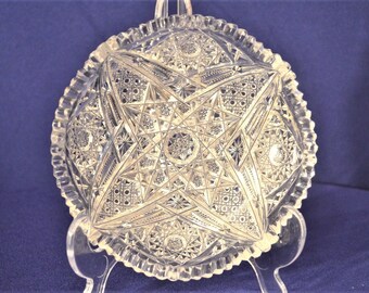 Vintage Cut Crystal Bowl: Star Design, 6" Elegant Centerpiece