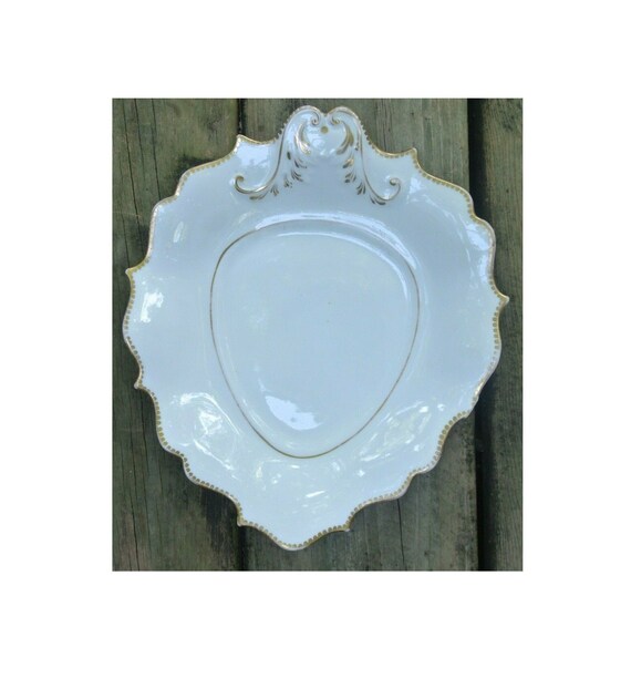 Antique English Porcelain Anchor Mark White and Gold Dish / Etsy