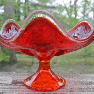 1960s Viking Glass Amberina Epic Line Small Compote