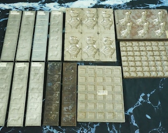 Lot of 13 Vintage Miscellaneous Chocolate Molds Pewter Copper Steel