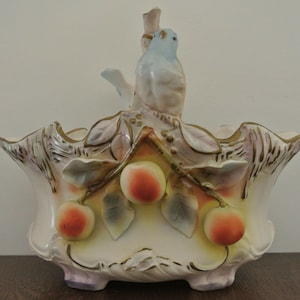 Vintage Porcelain Large Basket with Birds with H J Crown Mark Vienna