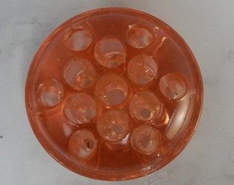 Vintage Peach/Pink Glass Color Floral Frog 13 Holes 3-1/4" Across