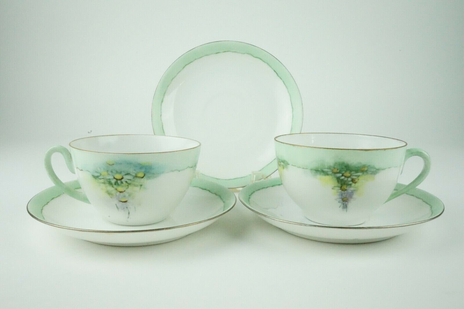 Set of Two Vintage Light Green Floral Tea Cups with Gold Etsy