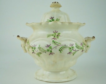 Antique Sprig Pattern Floral 1820's Sugar Bowl - English Style, Bowl and Lid / Home Decor / Country Home / Wedding Gifts / Anniversary Gifts