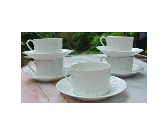 Set Of 5 Haviland Limoges Embossed Cups And Saucers Pattern Etsy