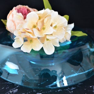 Light Blue Clear Glass Rolled Edge Console Bowl, Vintage Mid-Cenutry Candy Dish/ Decorative Bowls/ Table Display/ Vintage Decor/ Kitchen