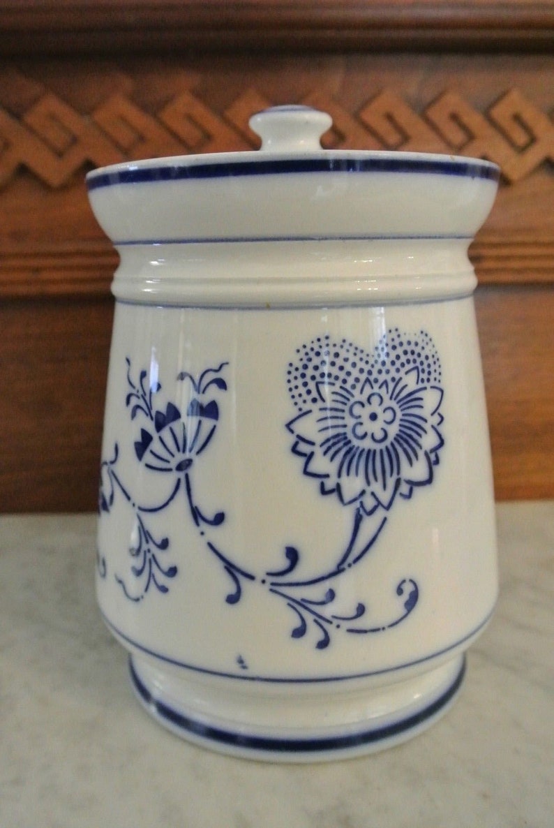 Vintage Flow Blue Pottery Blue Onion Lidded Jar/Canister/ | Etsy