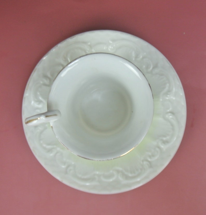 Vintage Beautiful Ornate Green and White Cup and Saucer