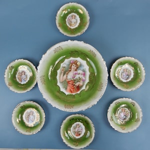 PM Moschendorf Royal Bavaria Portrait Bowls Porcelain Bowl and 6 Berry Bowls Set