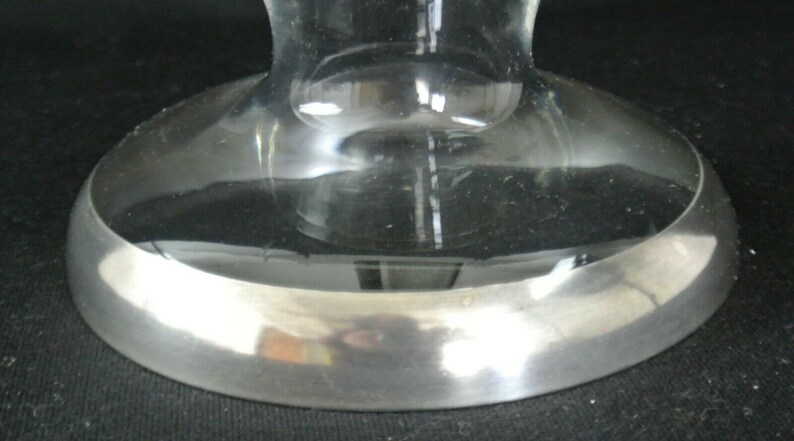 Large Mid Century Modern Dorothy Thorpe Cake Plate Stand Glass Sterling Trim Silver Metal