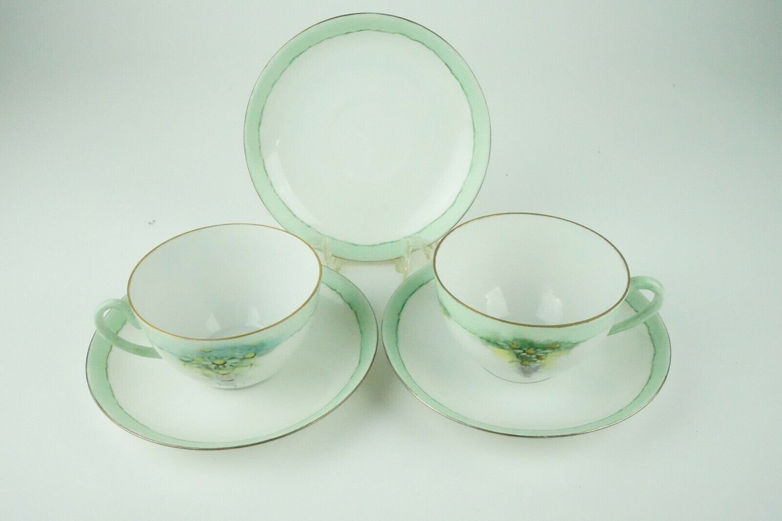 Set of Two Vintage Light Green Floral Tea Cups with Gold Etsy