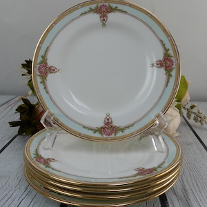 5 Minton 6-1/8&quot; Cake Dessert Plates for Spaulding Chicago Gold Edge Flowers/ Home Decor / Country Home /