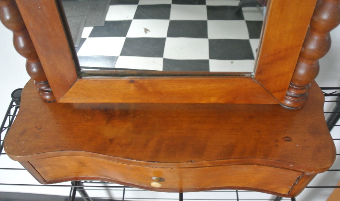 Vintage Wood Shaving Table With Swivel Mirror Etsy
