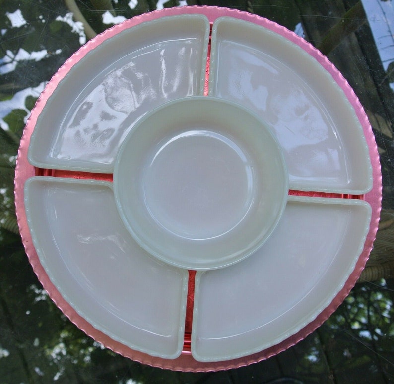 Vintage Deluxe Colorama Lazy Susan Ruby Red Serving Tray White Milk Dishes Home Decor Country Home Wedding Gifts Designer Tray