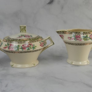 Myott Staffordshire England Art-Deco &quot;Indian Tree&quot; Creamer & Sugar Bowl c. 1930