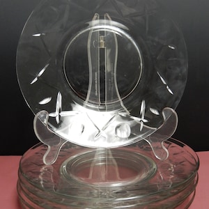 Set of 6 Clear Glass 8&quot; Salad Plates Criss Cross Thumprint Desing
