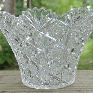 Beautiful American Brilliant Period Vase | Fan Hobstar Scalloped Design | Cut Glass | Wedding | Center Piece | Home Decor | Simple Clear