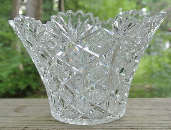 Beautiful American Brilliant Period Vase Fan Hobstar Etsy