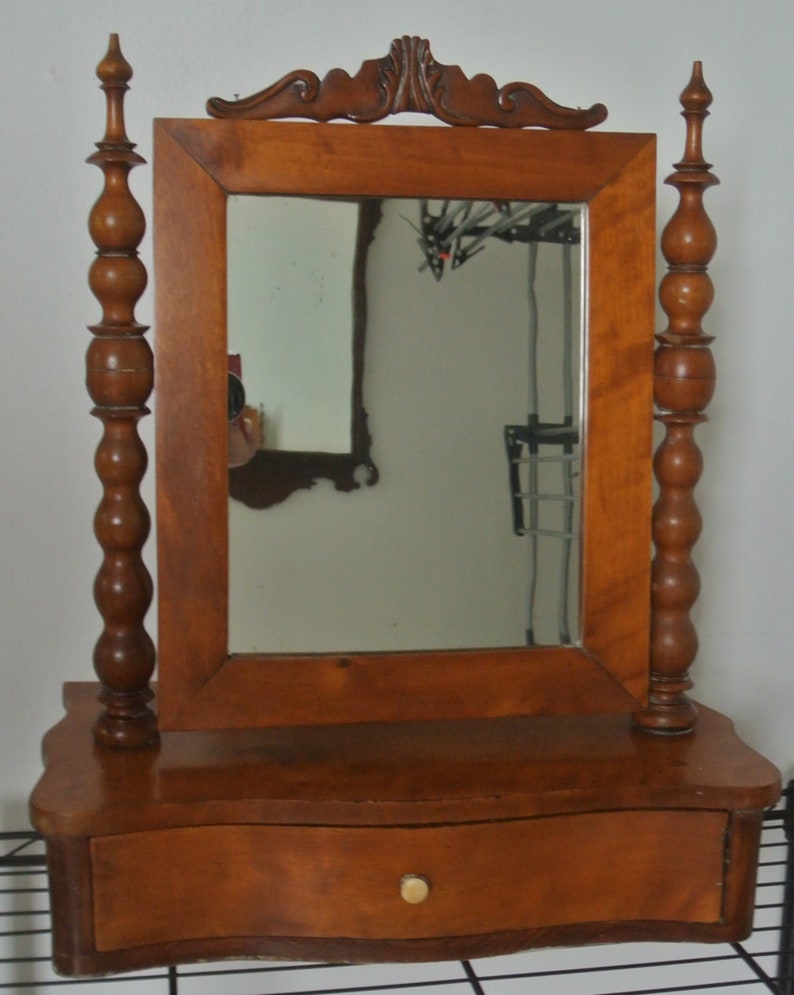 Vintage Wood Shaving Table With Swivel Mirror Etsy
