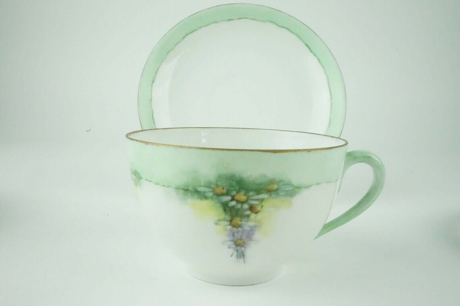 Set of Two Vintage Light Green Floral Tea Cups with Gold Etsy