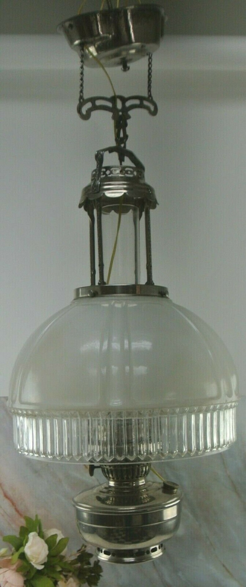 Aladdin Hanging Electrified Oil Lamp Ceiling Glass Shade Etsy