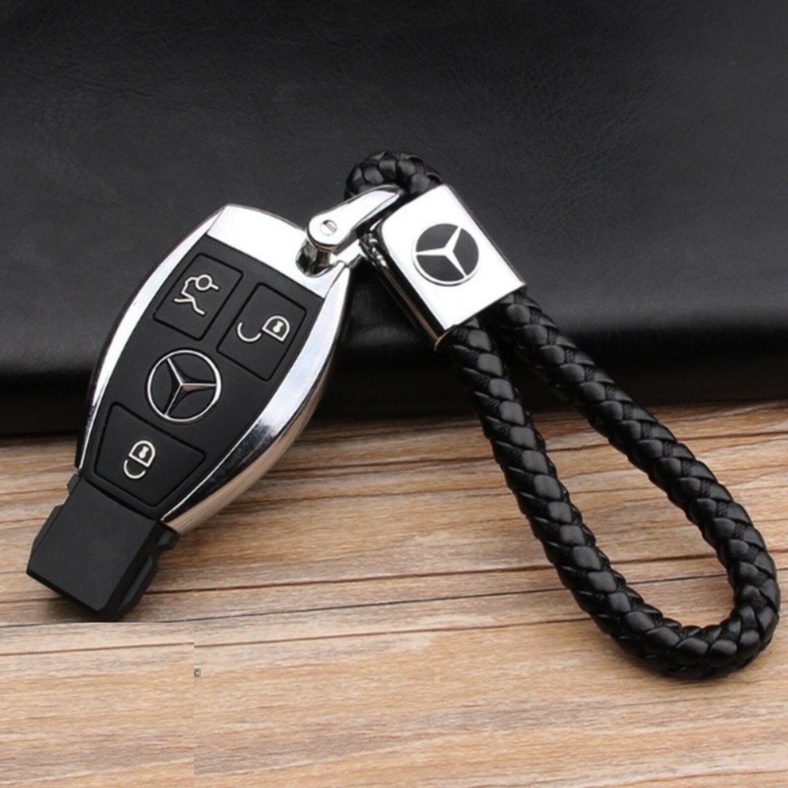 Mercedes Keychain / Keyring Leather Black Elegant Gift for Etsy