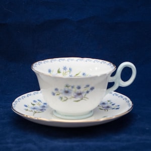 Shelley &quot;Blue Rock&quot; Teacup and Saucer, 13428, Gainsborough Shape with gold trim