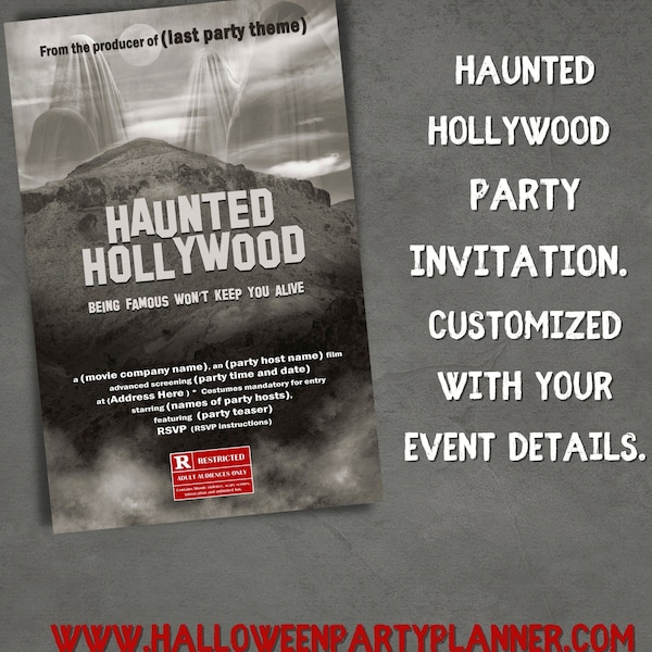 Haunted Hollywood Halloween Invitation Customized Movie Poster