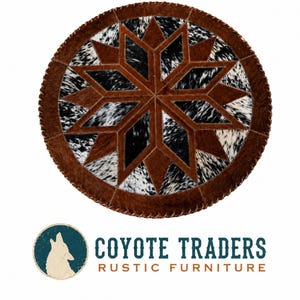 Brazilian Cowhide Rug 36” Round | Handcrafted Patchwork Cowhide Rug | Western Ranch Decor | Rustic Southwestern Floor Rug