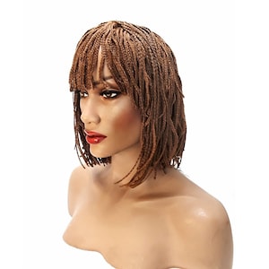 Light Brown Braided Twists Wig with Curly Bob Braided Bob Wig