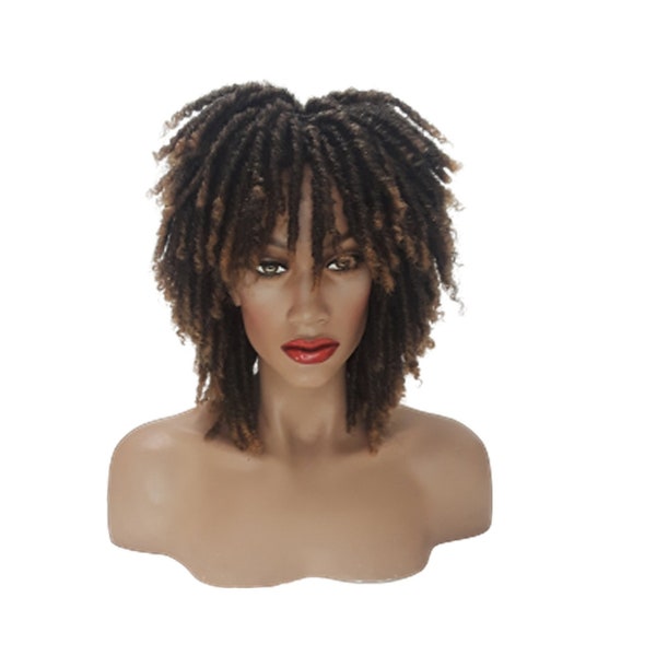 Warm Brown Short Dreadlock Wig Twist Wigs for Black Women Short Curly Synthetic Wigs