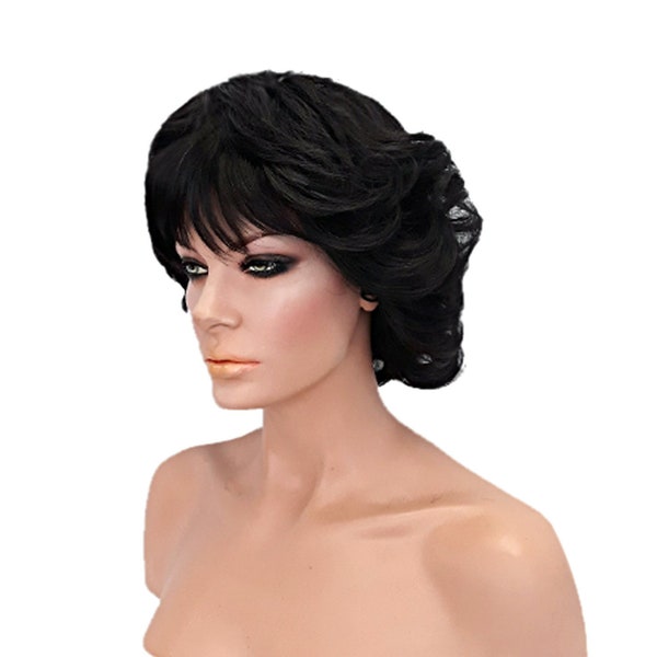 Short Black Layered  Style Synthetic Wig with Bangs and Curls