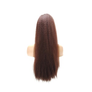 Long Kinky Straight Drawstring Ponytail for Black Women, Yaki Curly Hair 26 Inch Ponytail Extension 33 Auburn