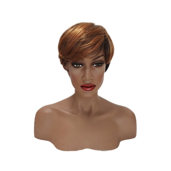 Short Pixie Cut Wigs for Black Women Ombre Red Black Synthetic Heat Resistant Cosplay