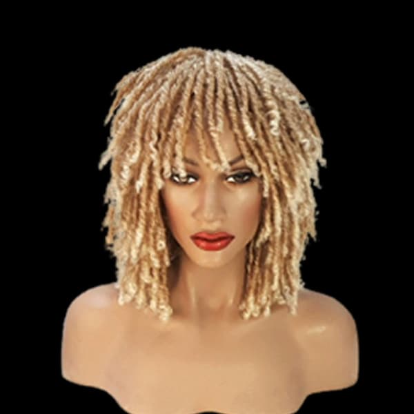 Warm Brown Blonde  Short Dreadlock Wig Twist Wigs for Black Women Short Curly Synthetic Wigs