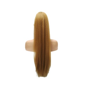 Long Kinky Straight Drawstring Ponytail for Black Women, Yaki Curly Hair 26 Inch Ponytail Extension Strawberry Blonde