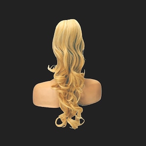22 inch Platinum and Golden Blonde Mix Curly Drawstring Ponytail Extension
