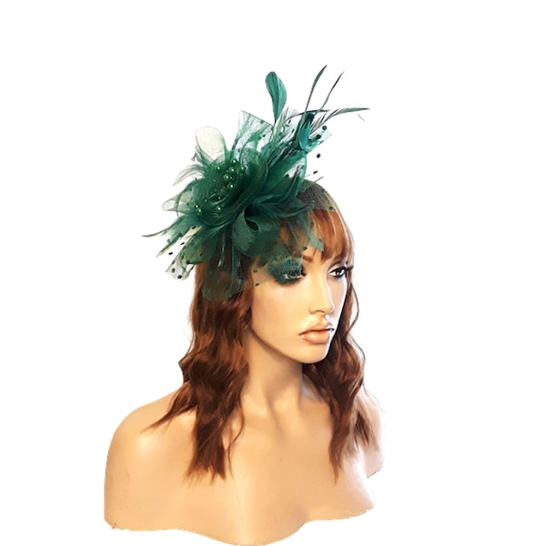 Fascinators Hat for Women Tea Party Headband Kentucky Derby Wedding Flower Cocktail Mesh Feathers Hair Clip Green
